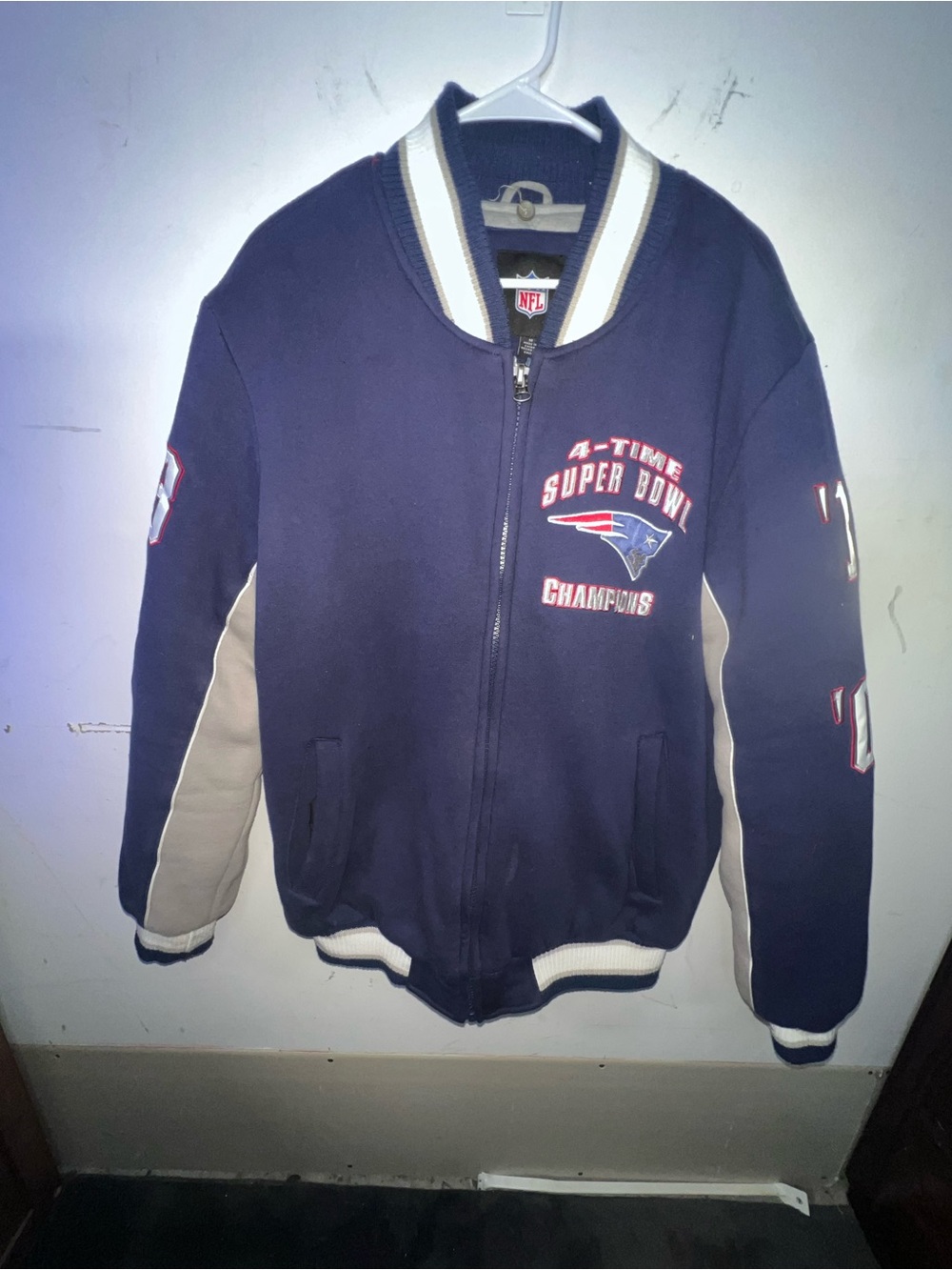 NFL Navy and Cream Super Bowl Champions Bomber Jacket with Team Patch